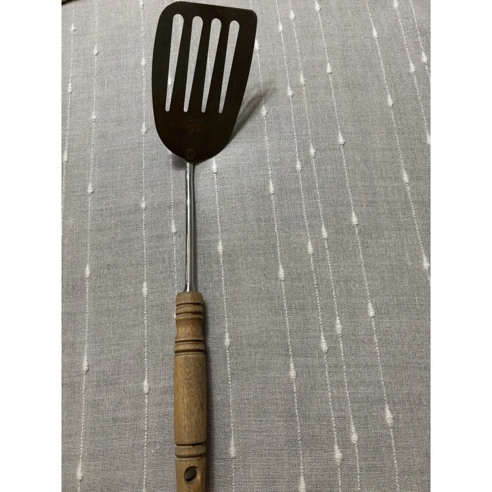 Ecko Eternal Stainless Steel Slotted Vintage Spatula Wood Handle USA Made 13.25